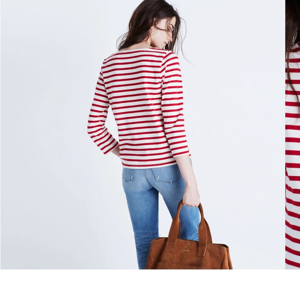 Madewell et Sezane Red and White Striped 3/4 Length Sleeve Tee - Picture 3 of 8